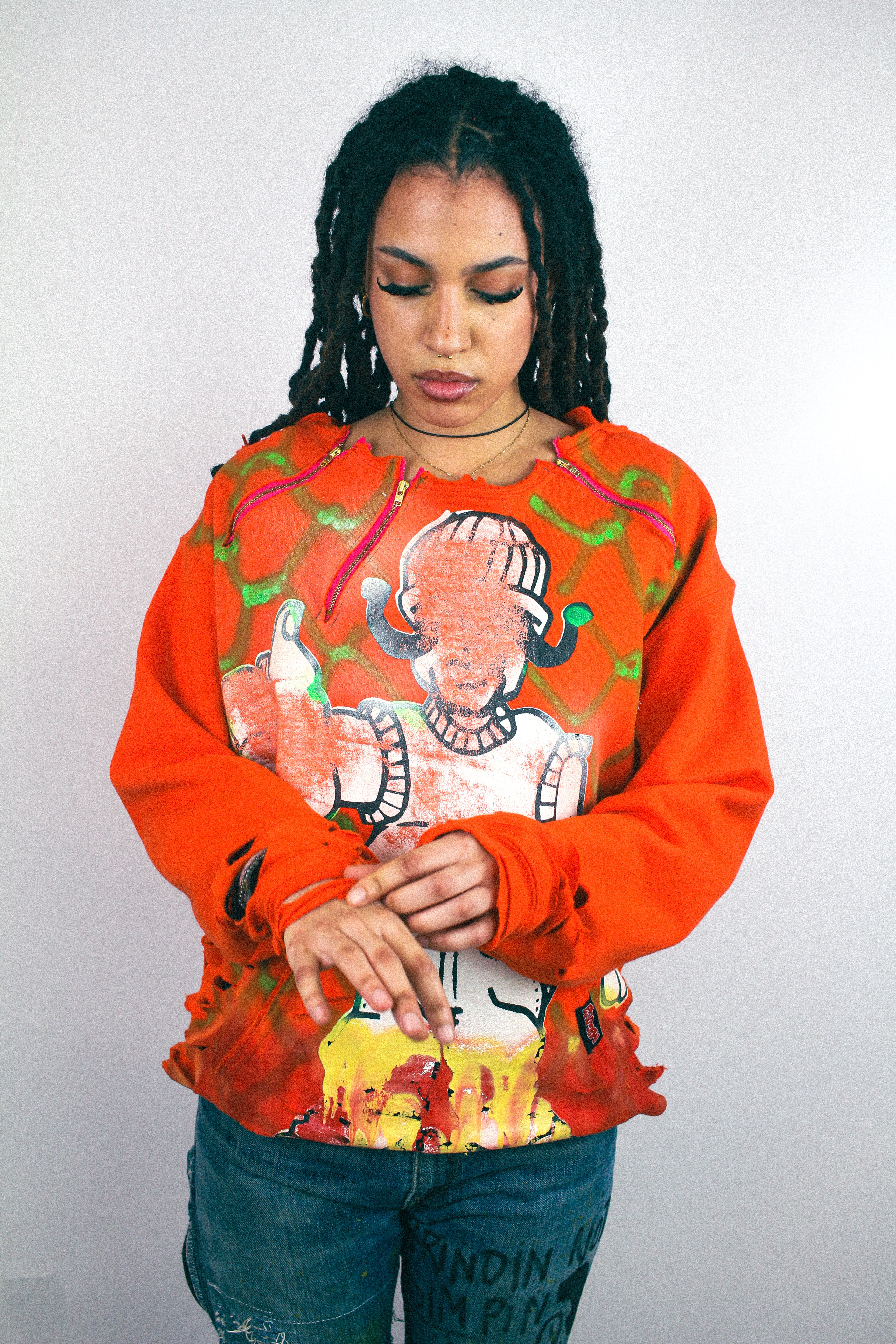 RUNWAY PIECE - Orange distressed hoodie