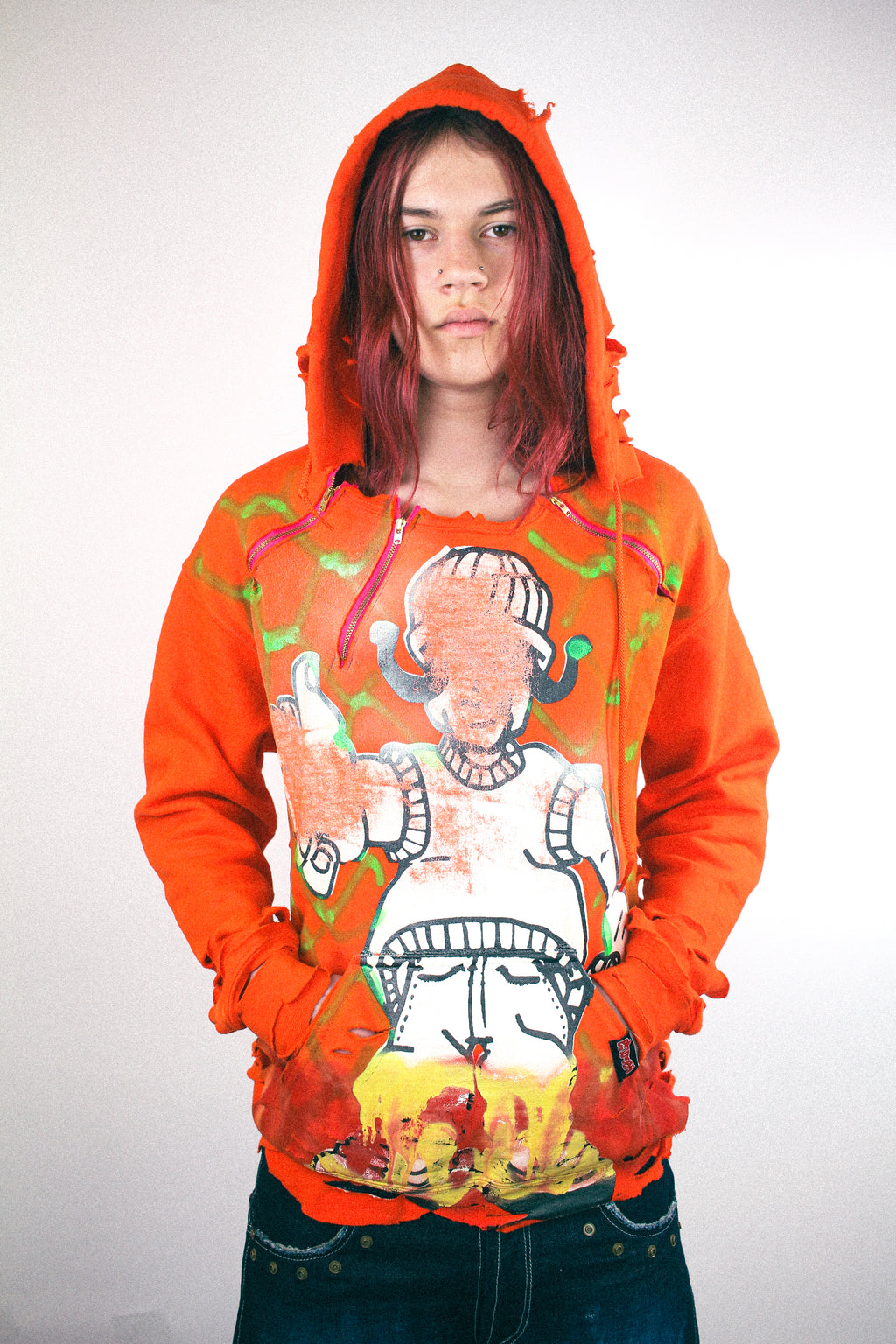 RUNWAY PIECE - Orange distressed hoodie