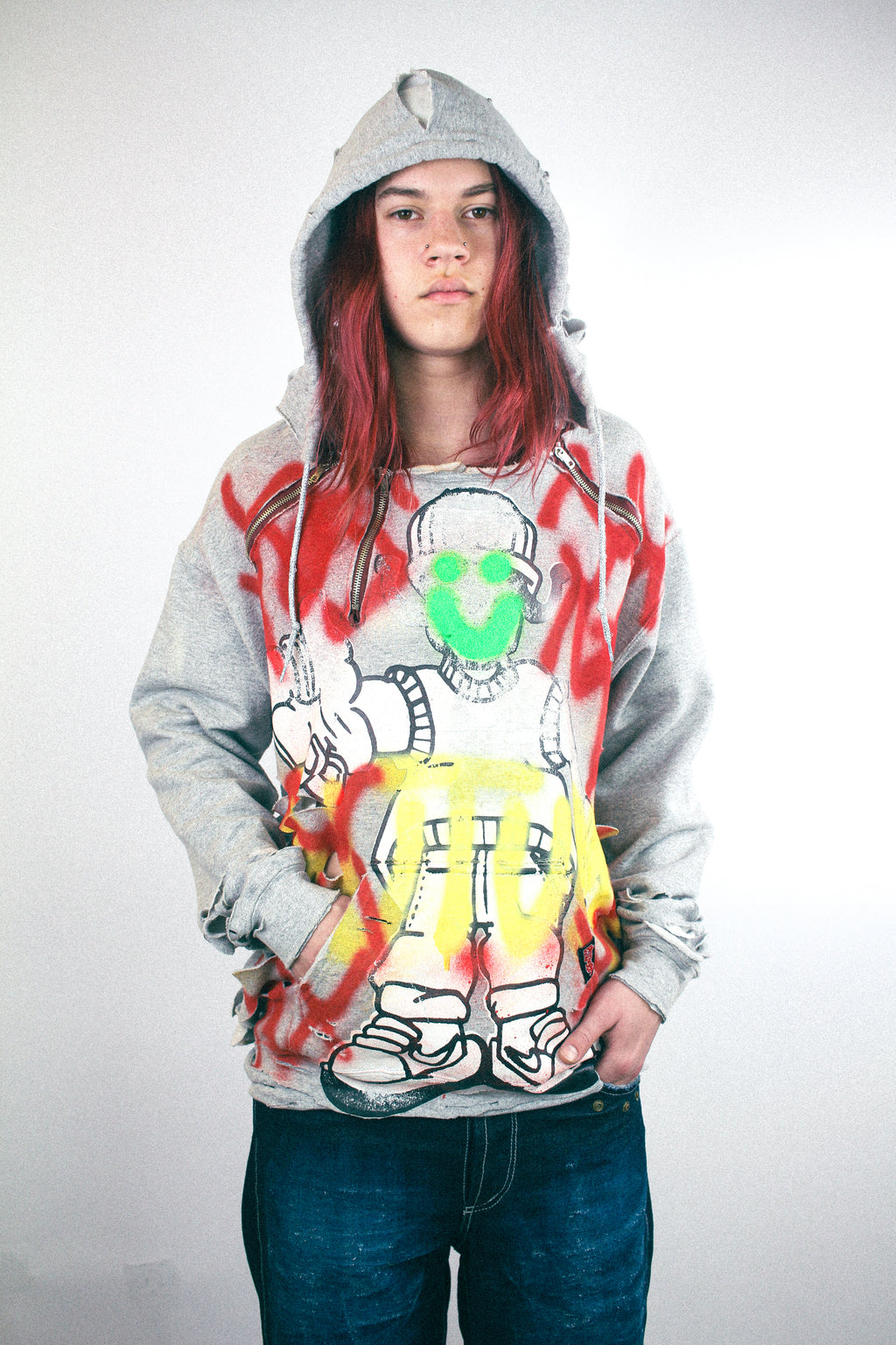 RUNWAY PIECE - Grey distressed hoodie