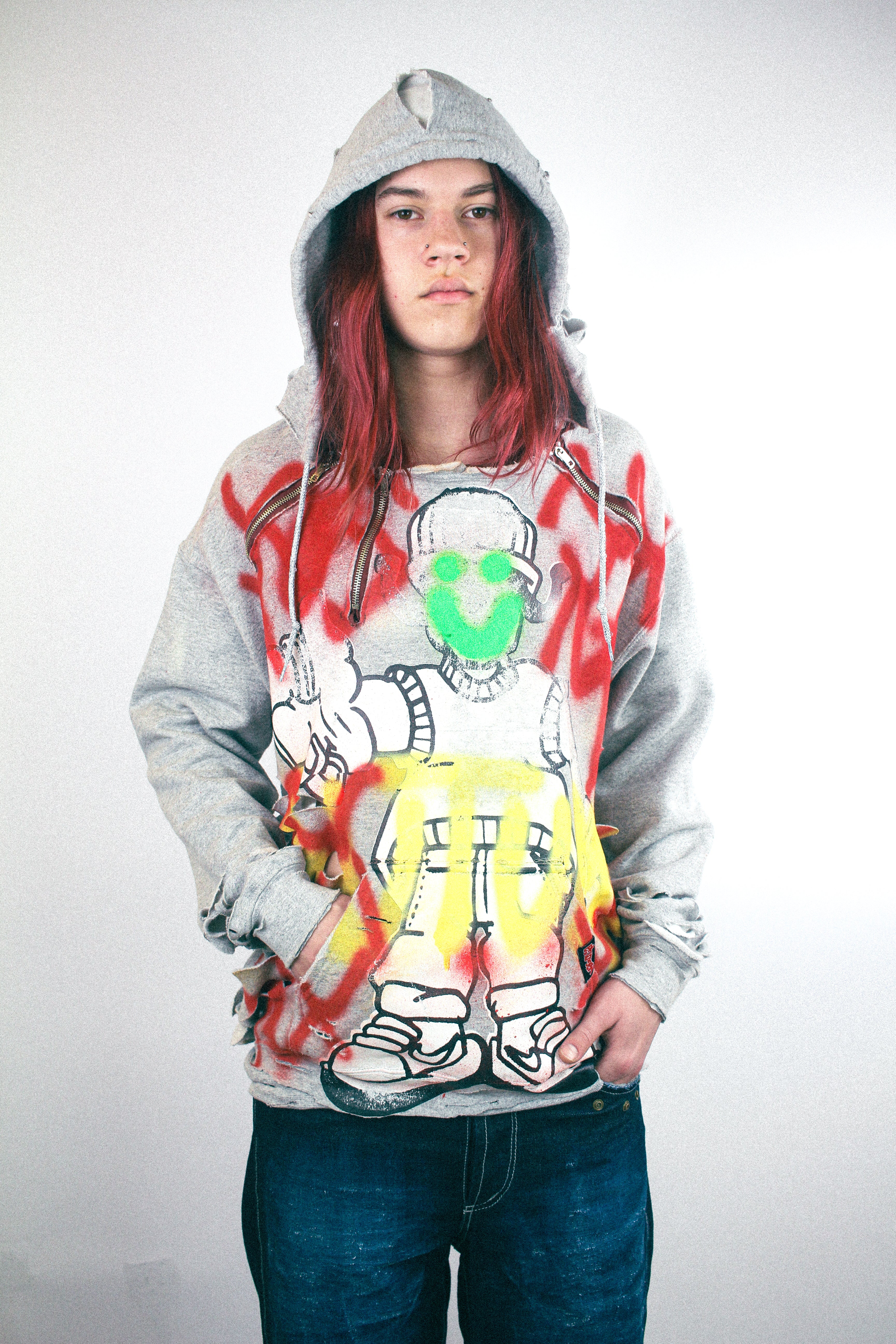 RUNWAY PIECE - Grey distressed hoodie