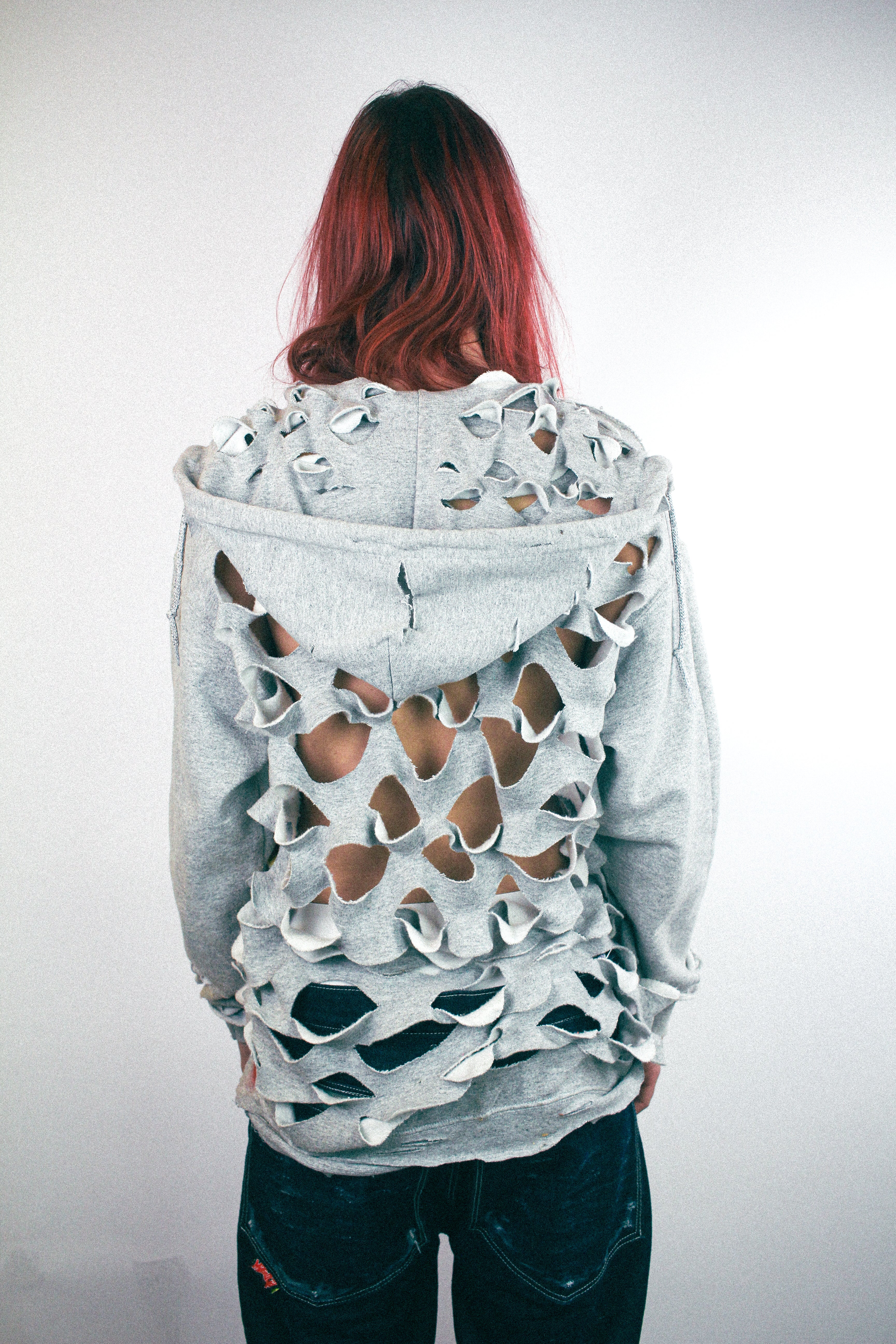 RUNWAY PIECE - Grey distressed hoodie